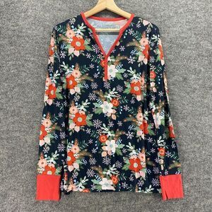 New Littlesleepies Pajama Top Women S Small Black Floral V-Neck Button Sleepwear